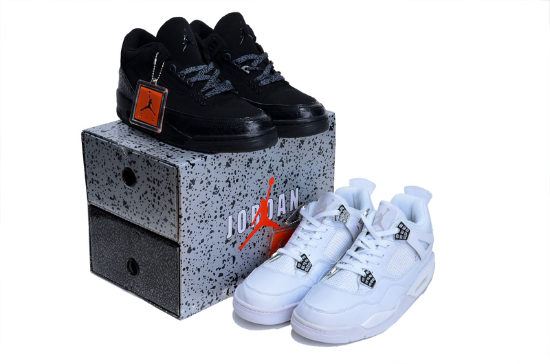 Limited Combine Black Air Jordan 3 And White Jordan 4 Shoes - Click Image to Close